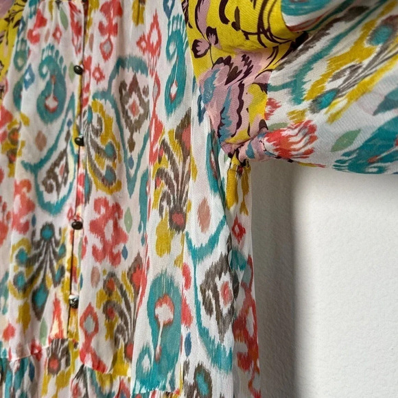 Anthropologie Maureen Babydoll Tunic Blouse Sheer Multicolor Floral Paisley M - Picture 10 of 16